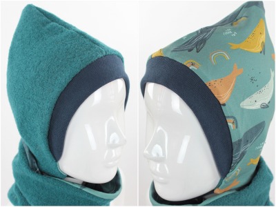 Wollmütze für Kinder smaragd mit Walen