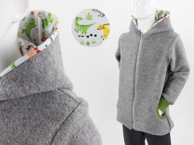 Wolljacke für Kinder hellgrau mit Dinos