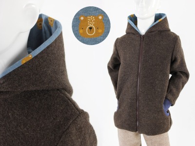 Wolljacke für Kinder braun mit Bären