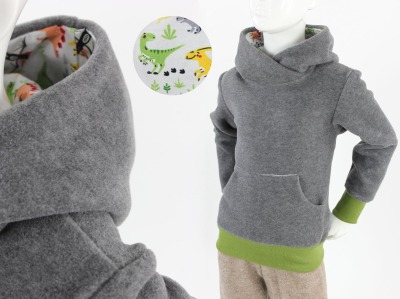 Kinder-Fleecepulli grau mit Dinosauriern