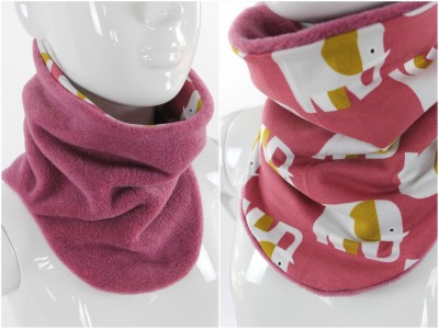 Fleece-Schlupfschal zum Wenden rosa und Elefanten beere