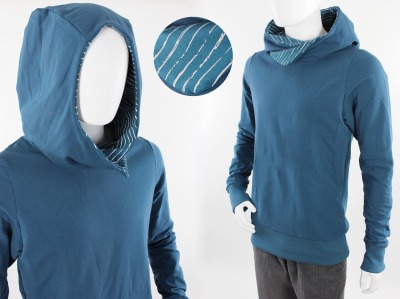 Kapuzenpulli taubenblau mit Pinselstrichen