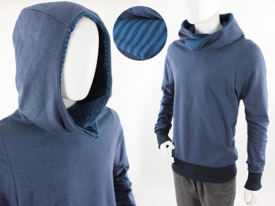 Kapuzenpulli blau mit Streifen