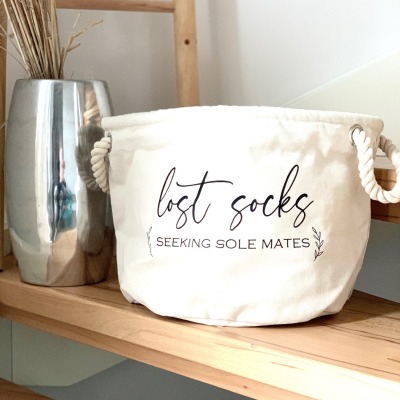 Aufbewahrungskorb aus Canvas lost socks als Sockenkorb - Sockensammler | Wäschekorb