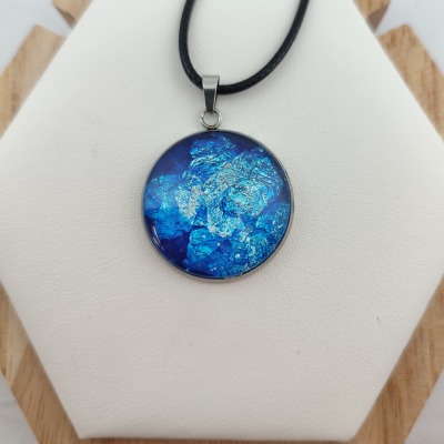 Cabochon Kette Blank Space - Blaue Kette mit Blattsilber