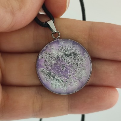 Cabochon Kette lavender haze - Pink Kette mit Blattgold