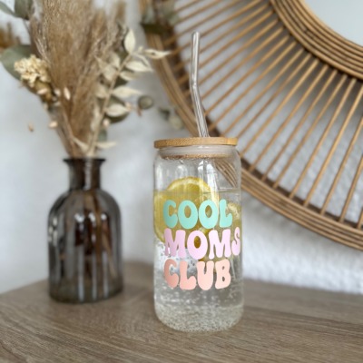 Glascup Cool Moms Club - Fancy Glascup für alle coolen Mamas / Geschenkidee zu Geburt, Babyparty