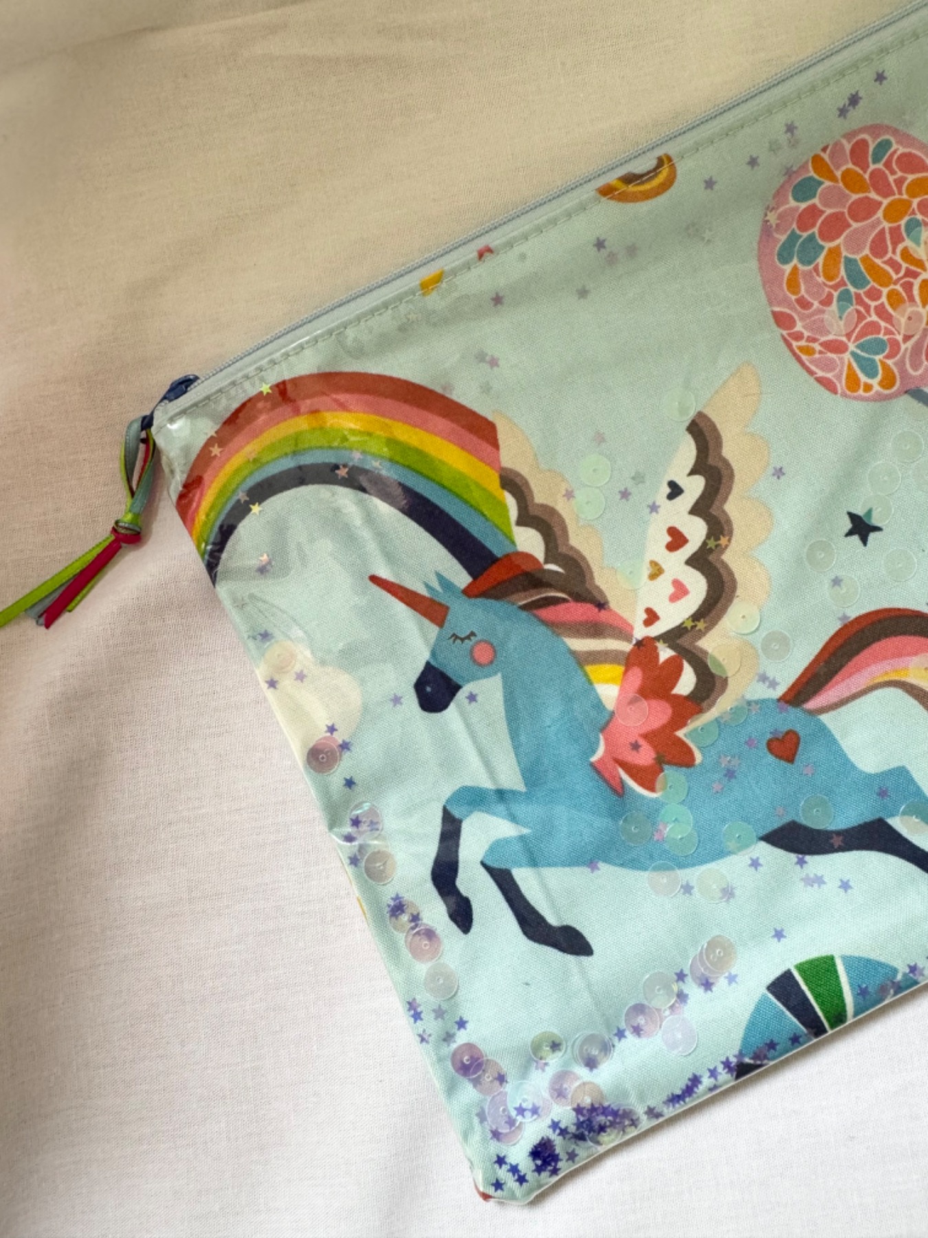 Reißverschluss Mäppchen M Unicorn Glitzer hellblau 2