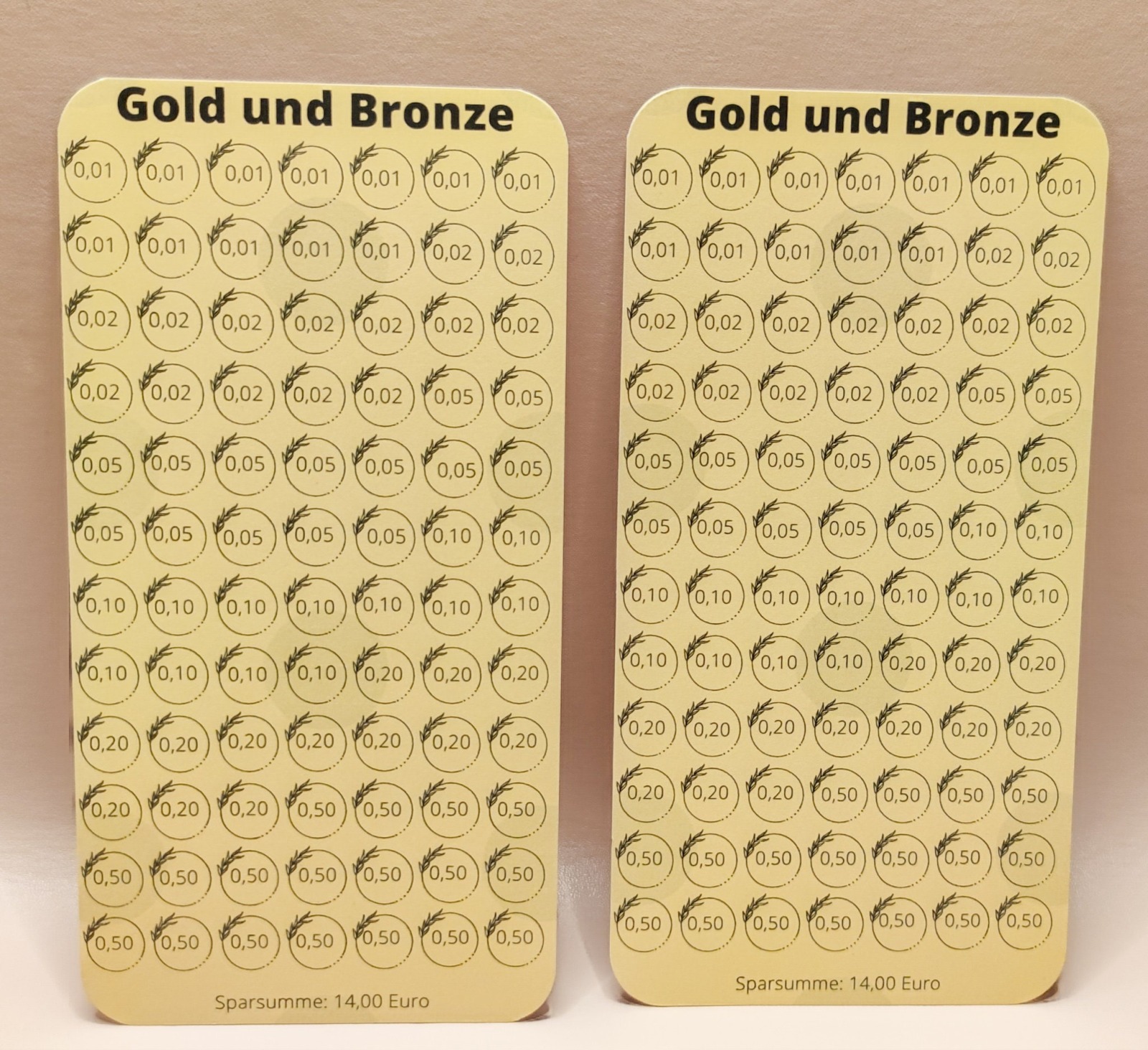 Sparchallenge, Kleingeld Challenge, Gold und Bronze, passend für Budget Binder A6, Umschlagmethode,