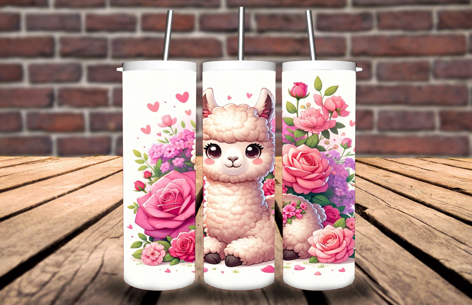 Thermocup, Kaffeebecher, Tumbler Lama rosa Blumen