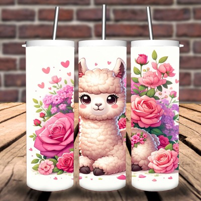 Thermocup, Kaffeebecher, Tumbler Lama rosa Blumen