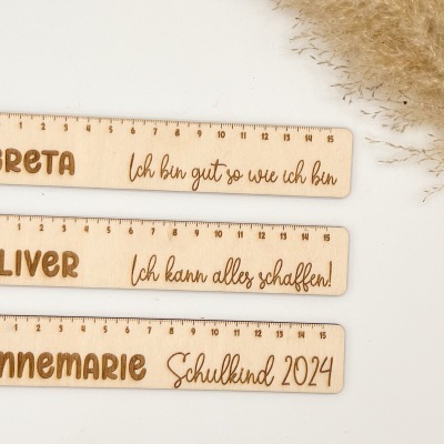 Personalisiertes Holzlineal mit Spruch 15cm - Individuelle Lineale mit Namen und Mutmachersprüchen