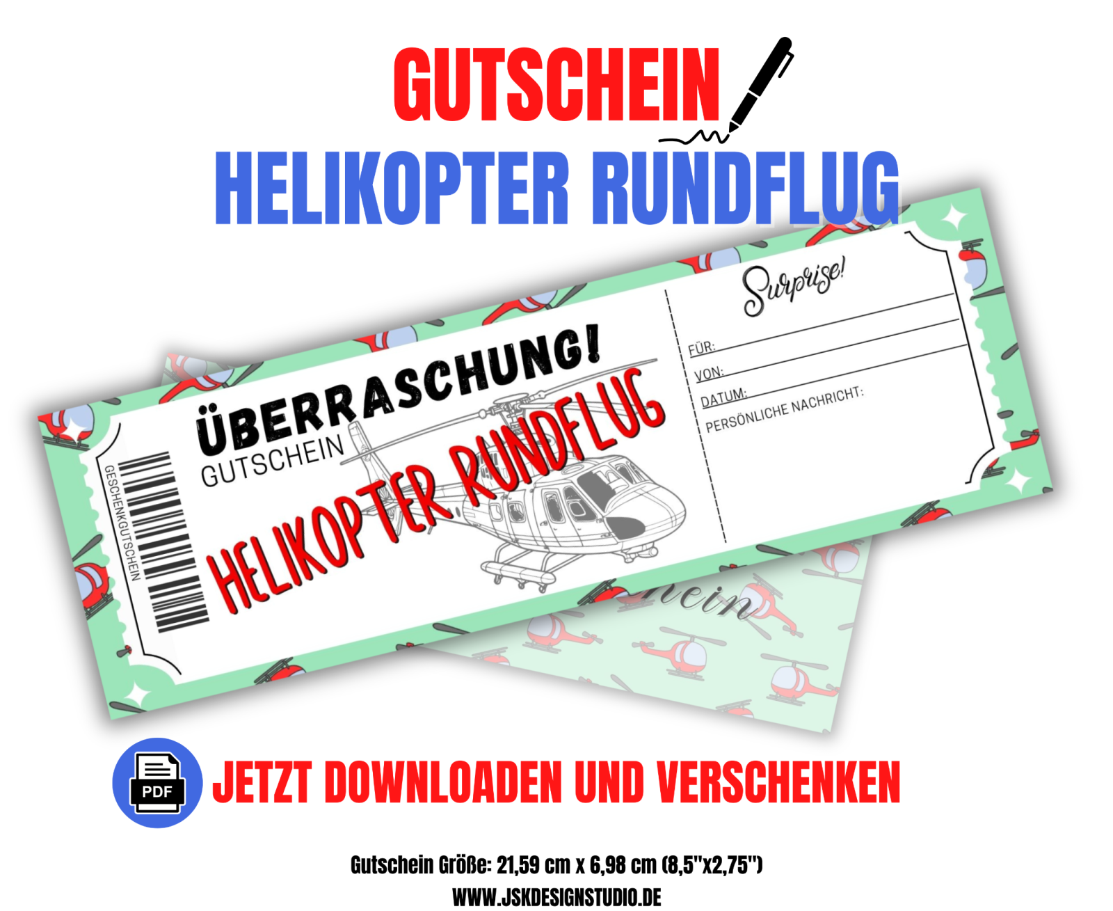 Gutschein für einen Hubschrauber Rundflug Vorlage zum Ausdrucken &amp; Verschenken