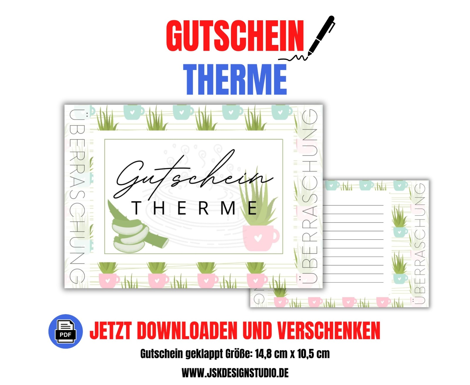 Gutschein für die Therme Vorlage zum Ausdrucken &amp; Verschenken