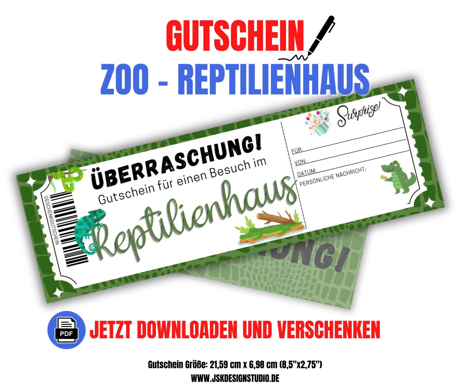 Gutschein für den Zoo Reptilienhaus Vorlage zum Ausdrucken &amp; Verschenken