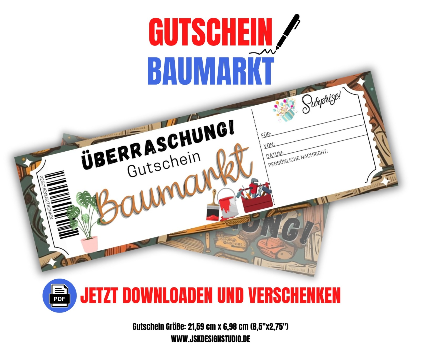 Gutschein für den Baumarkt Vorlage zum Ausdrucken &amp; Verschenken