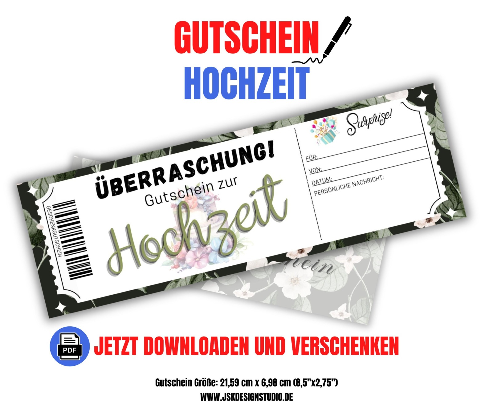 Gutschein zur Hochzeit Vorlage zum Ausdrucken &amp; Verschenken