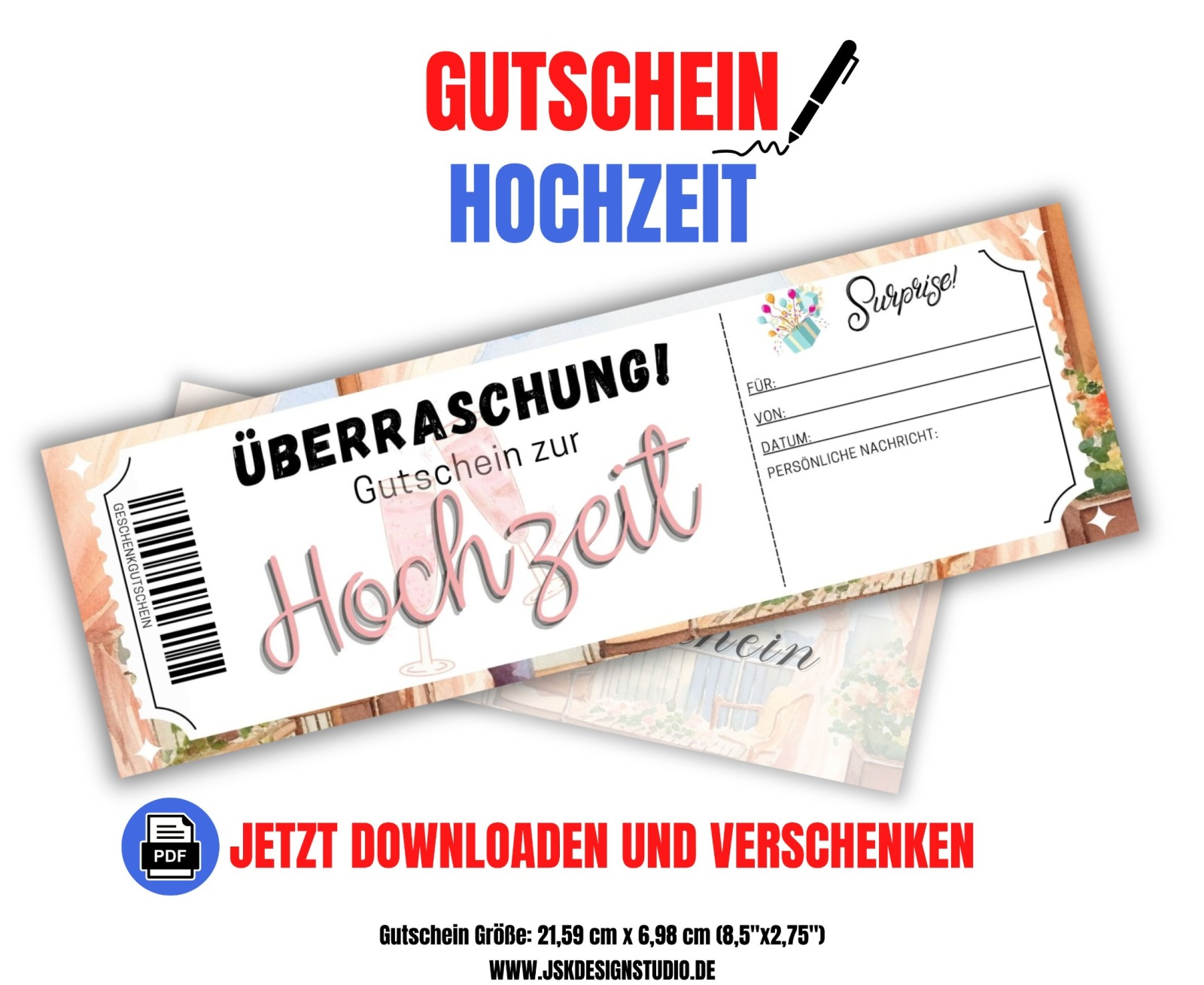 Gutschein zur Hochzeit Vorlage zum Ausdrucken &amp; Verschenken