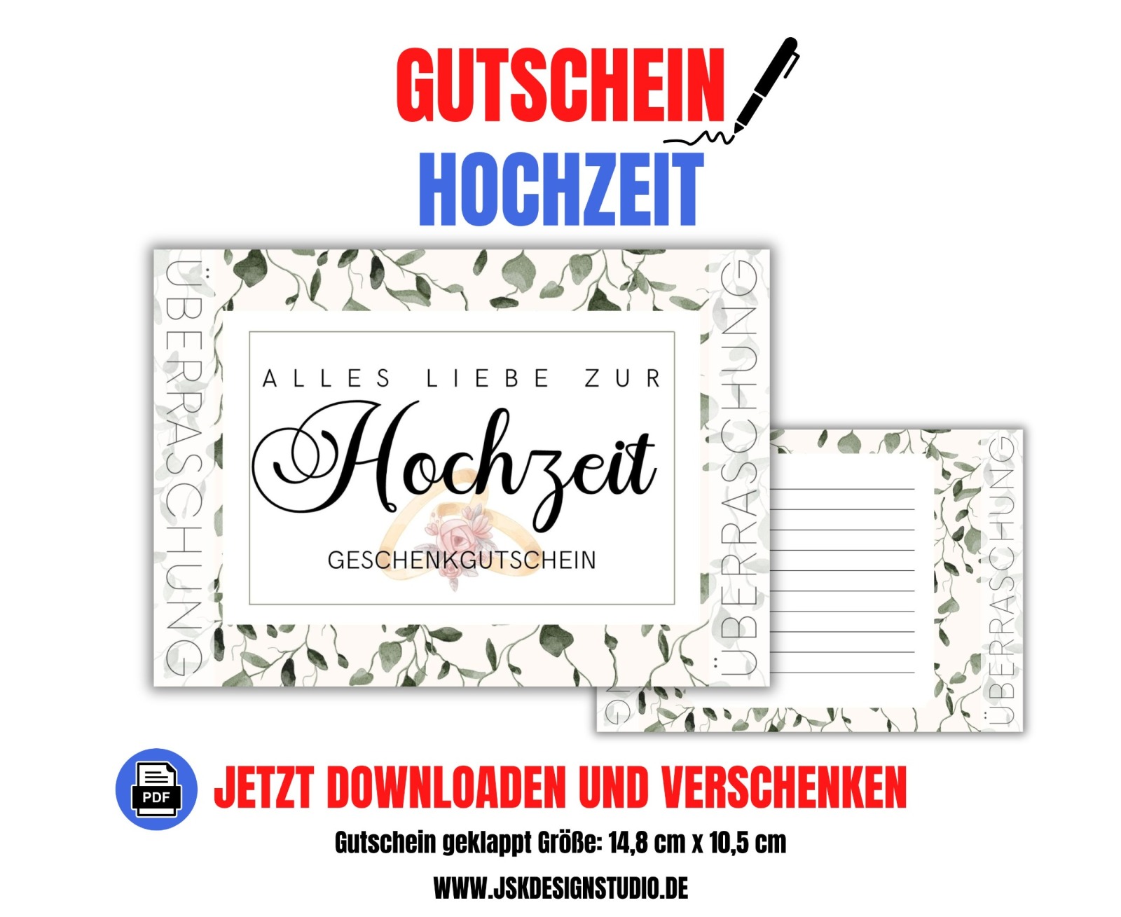 Gutschein zur Hochzeit Vorlage zum Ausdrucken &amp; Verschenken