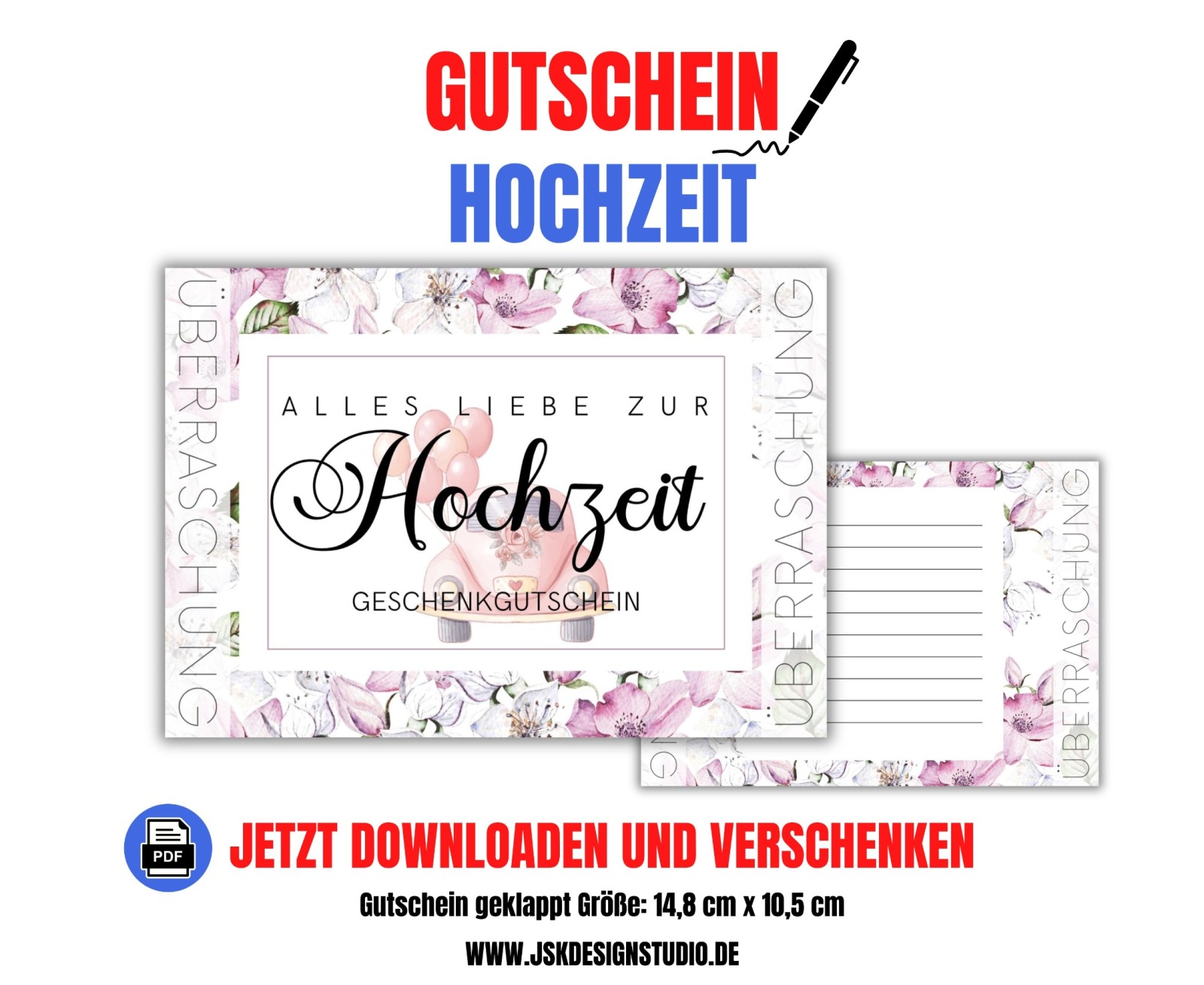 Gutschein zur Hochzeit Vorlage zum Ausdrucken &amp; Verschenken