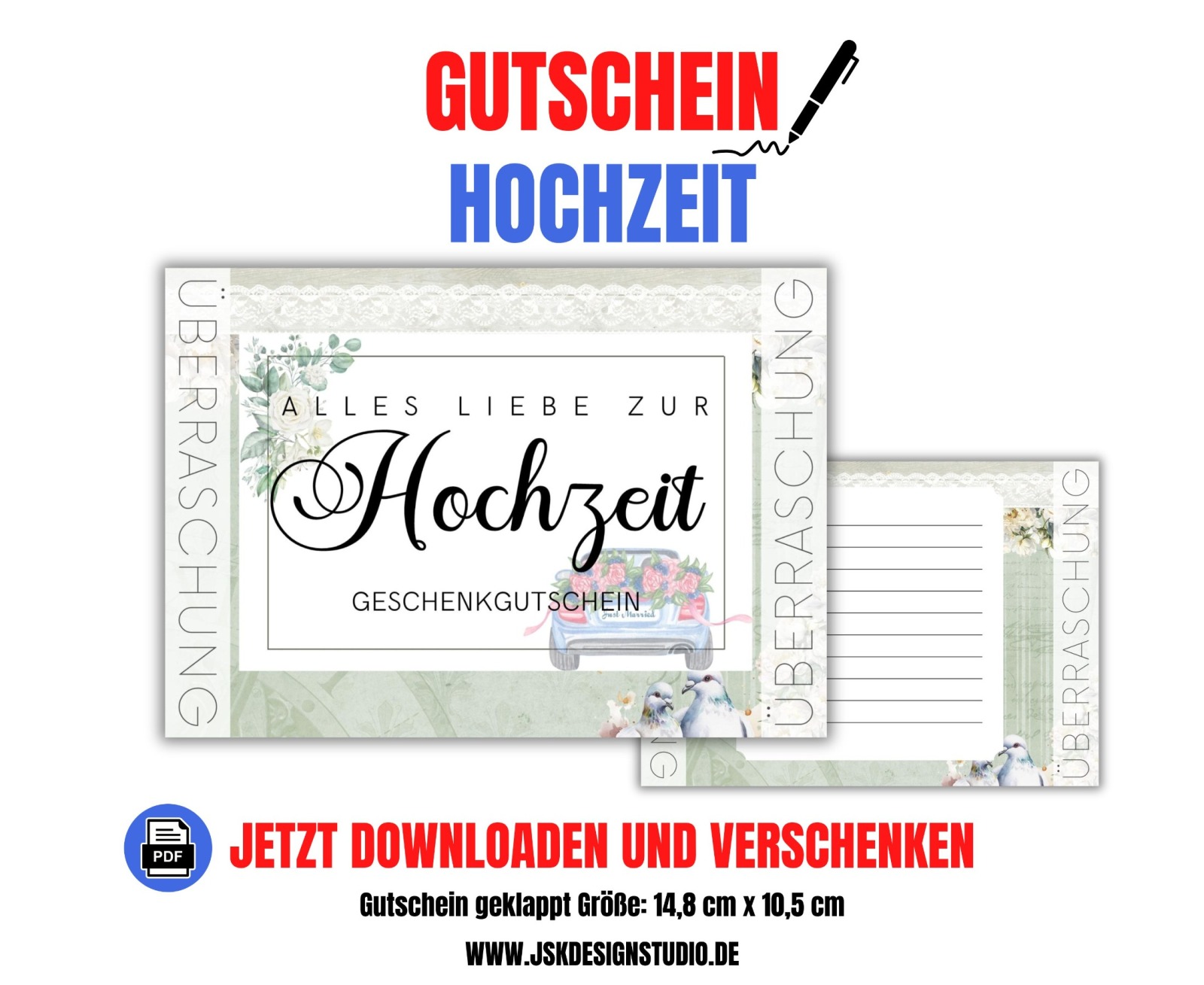 Gutschein zur Hochzeit Vorlage zum Ausdrucken &amp; Verschenken