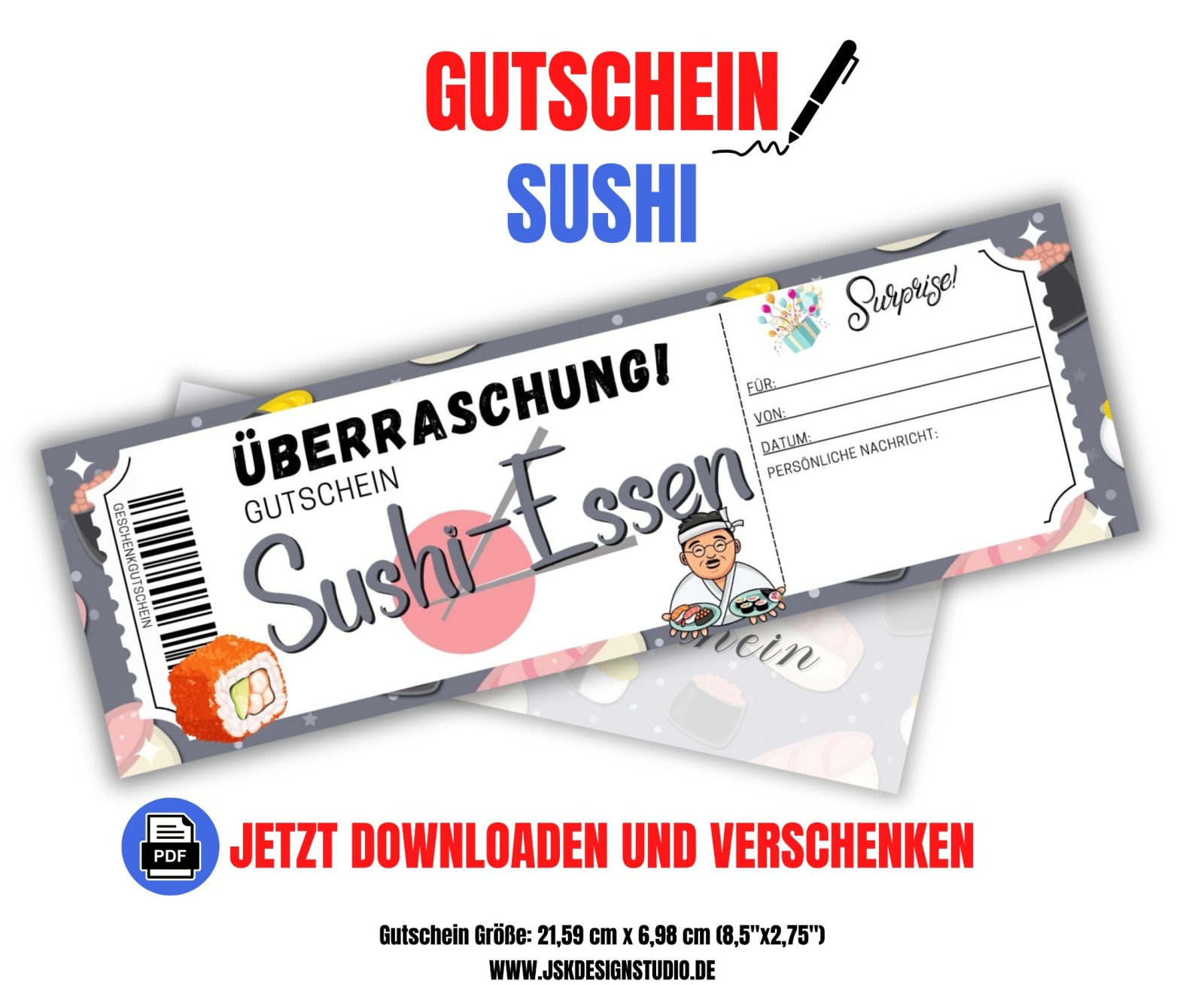 Sushi Gutschein Vorlage zum Ausdrucken &amp; Verschenken