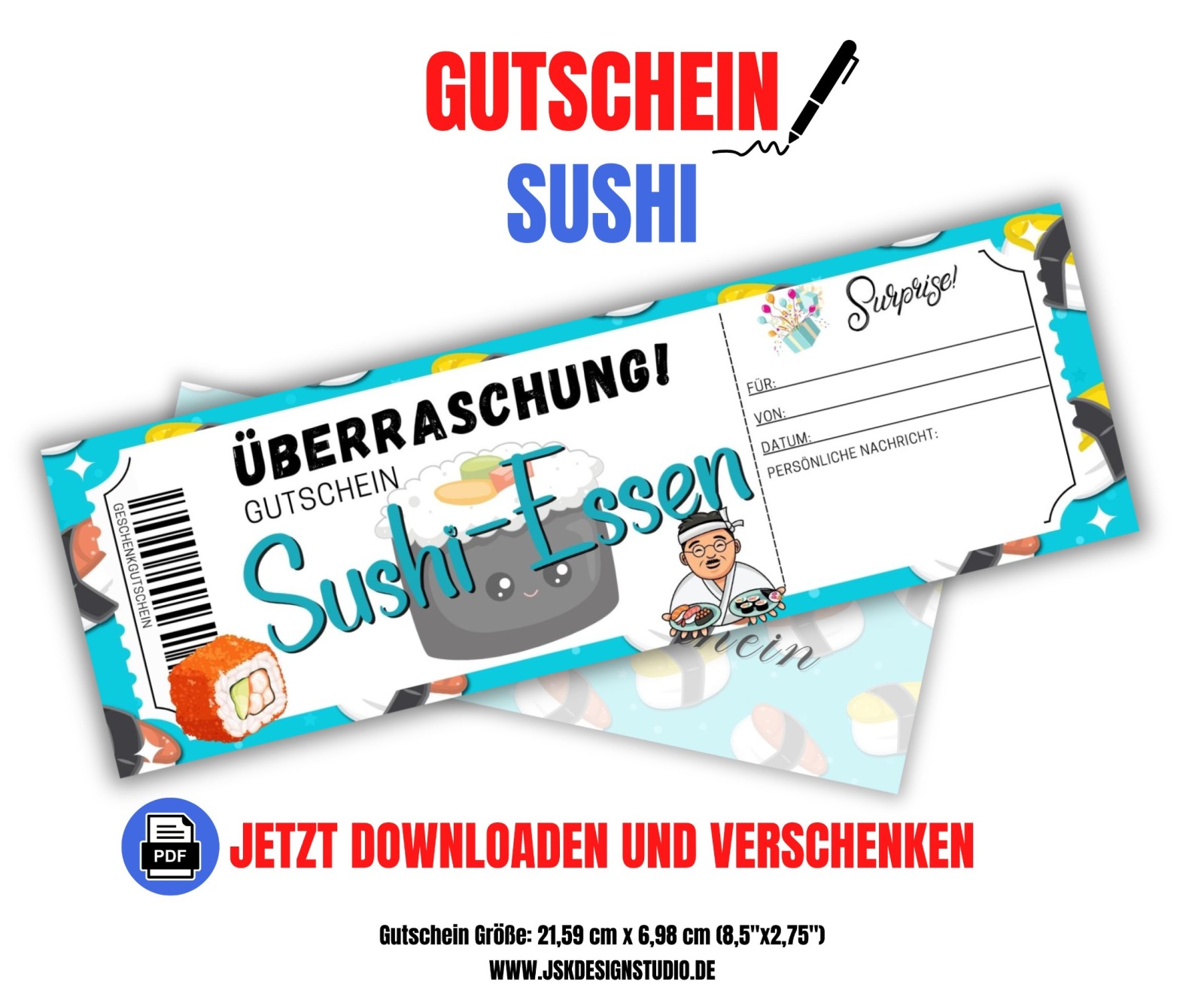 Sushi Gutschein Vorlage zum Ausdrucken &amp; Verschenken