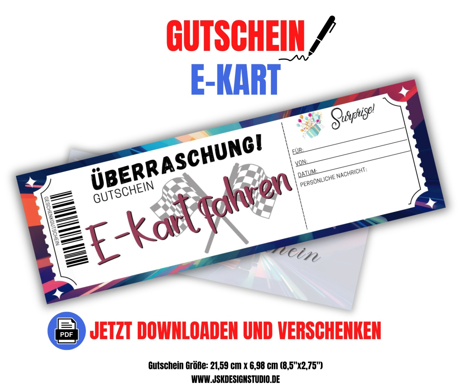 E-Kart Fahren Gutschein Vorlage zum Ausdrucken &amp; Verschenken