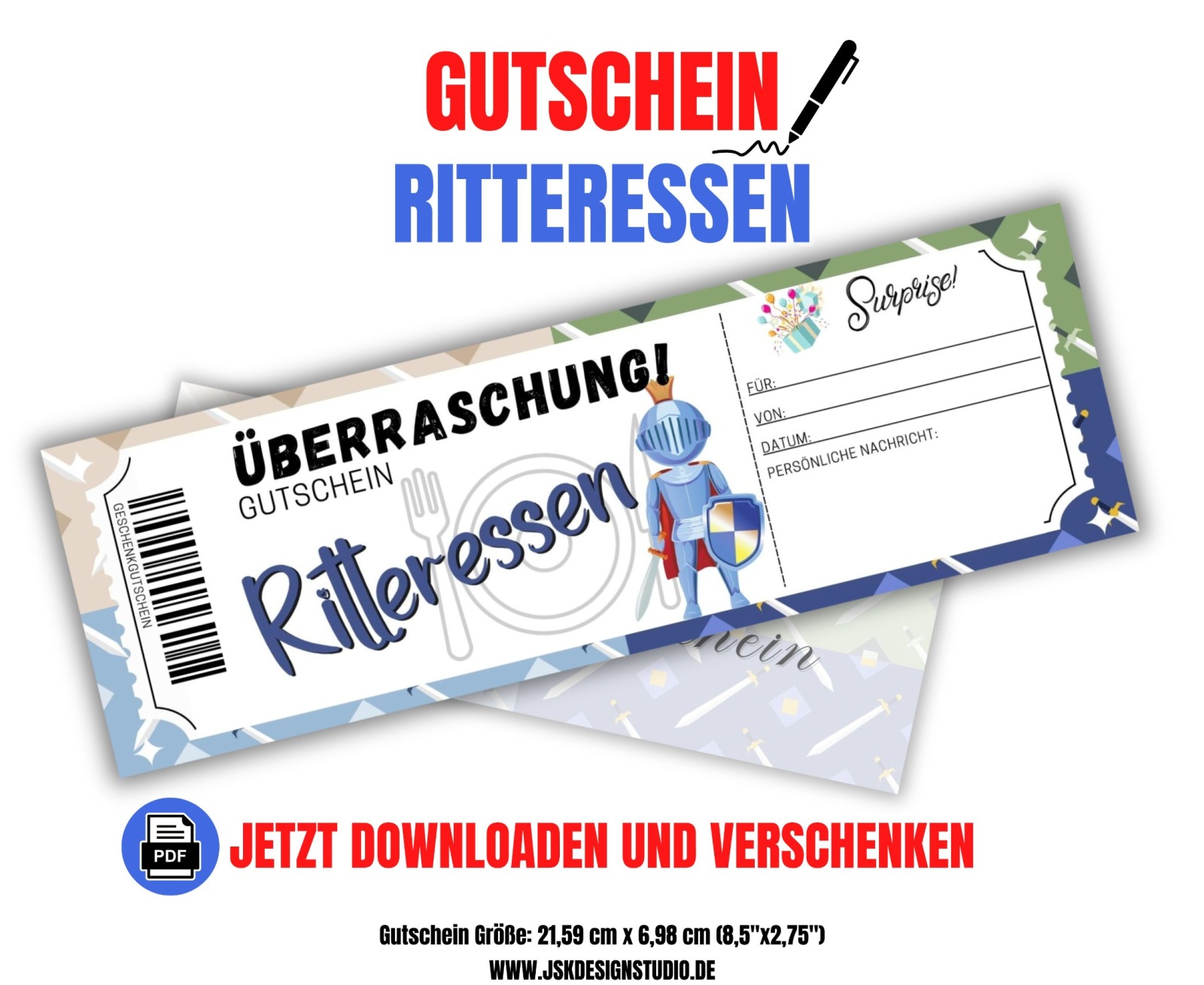 Gutschein für Ritteressen Vorlage zum Ausdrucken &amp; Verschenken