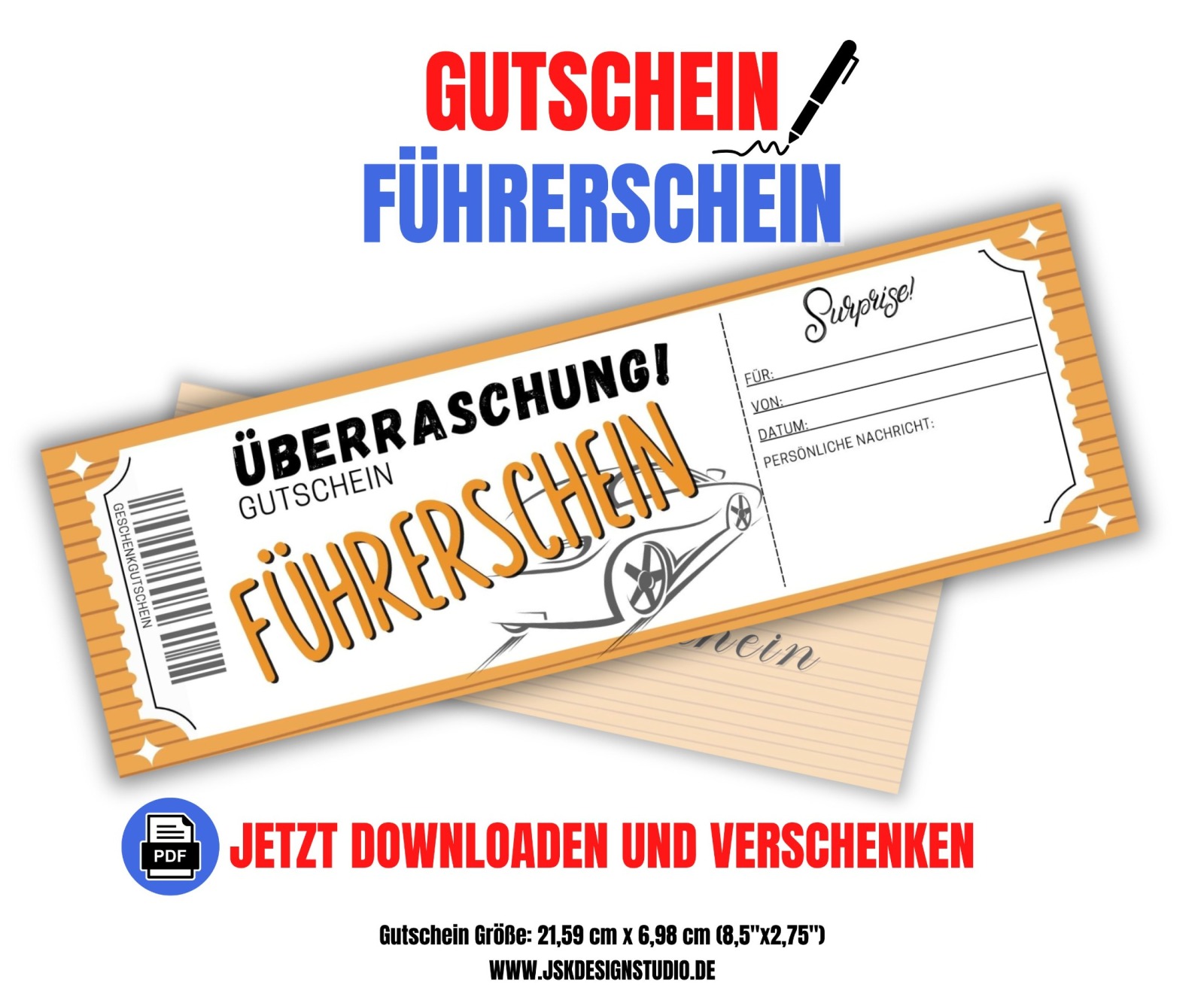 Gutschein für Führerschein-Zuschuss Vorlage zum Ausdrucken &amp; Verschenken