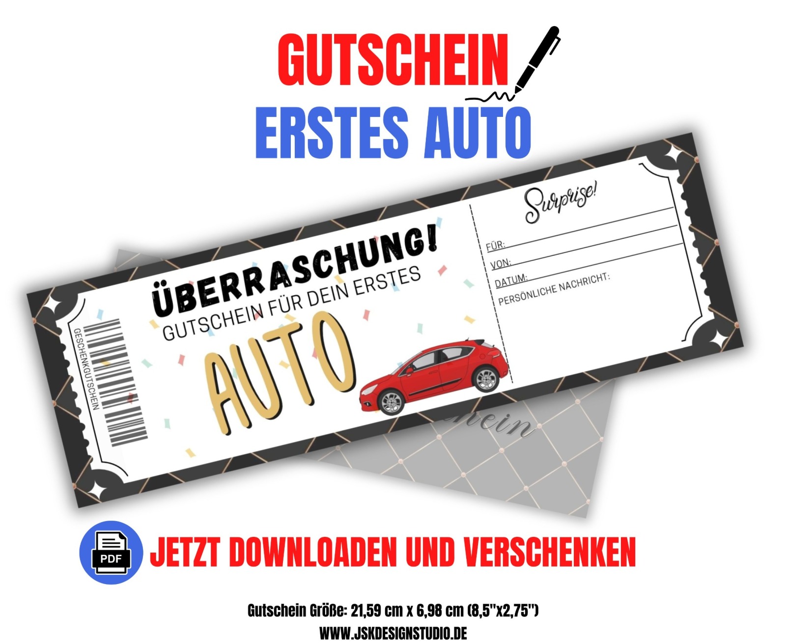 Gutschein für ein Auto Vorlage zum Ausdrucken &amp; Verschenken