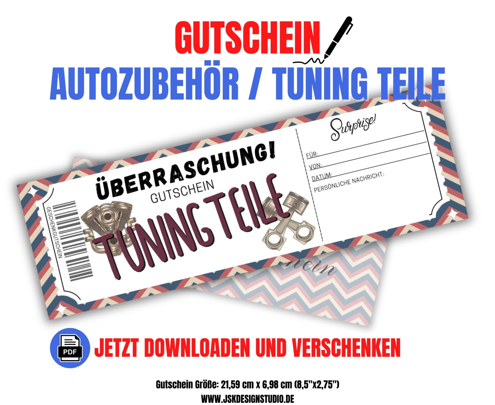 Gutschein für Autoteile &amp; Tuning Teile Vorlage zum Ausdrucken &amp; Verschenken