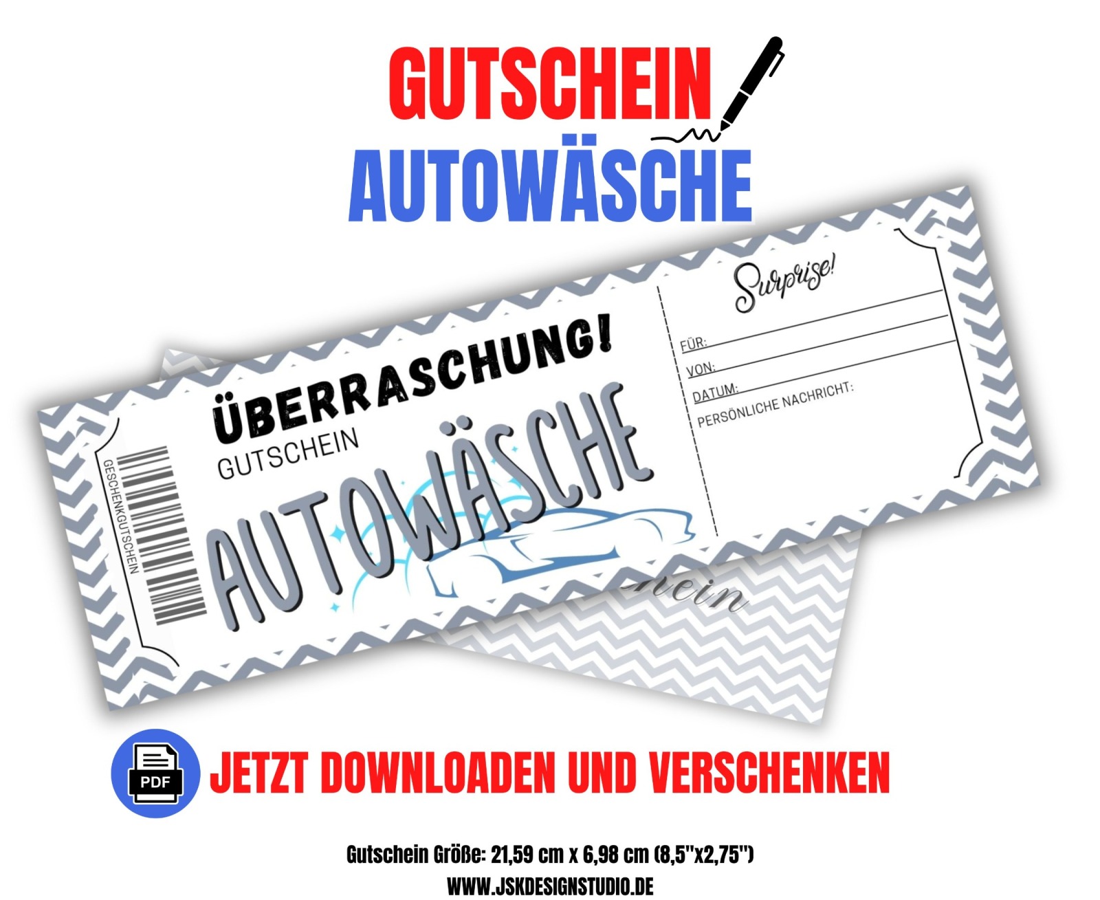 Autowäsche Gutschein Vorlage zum Ausdrucken &amp; Verschenken