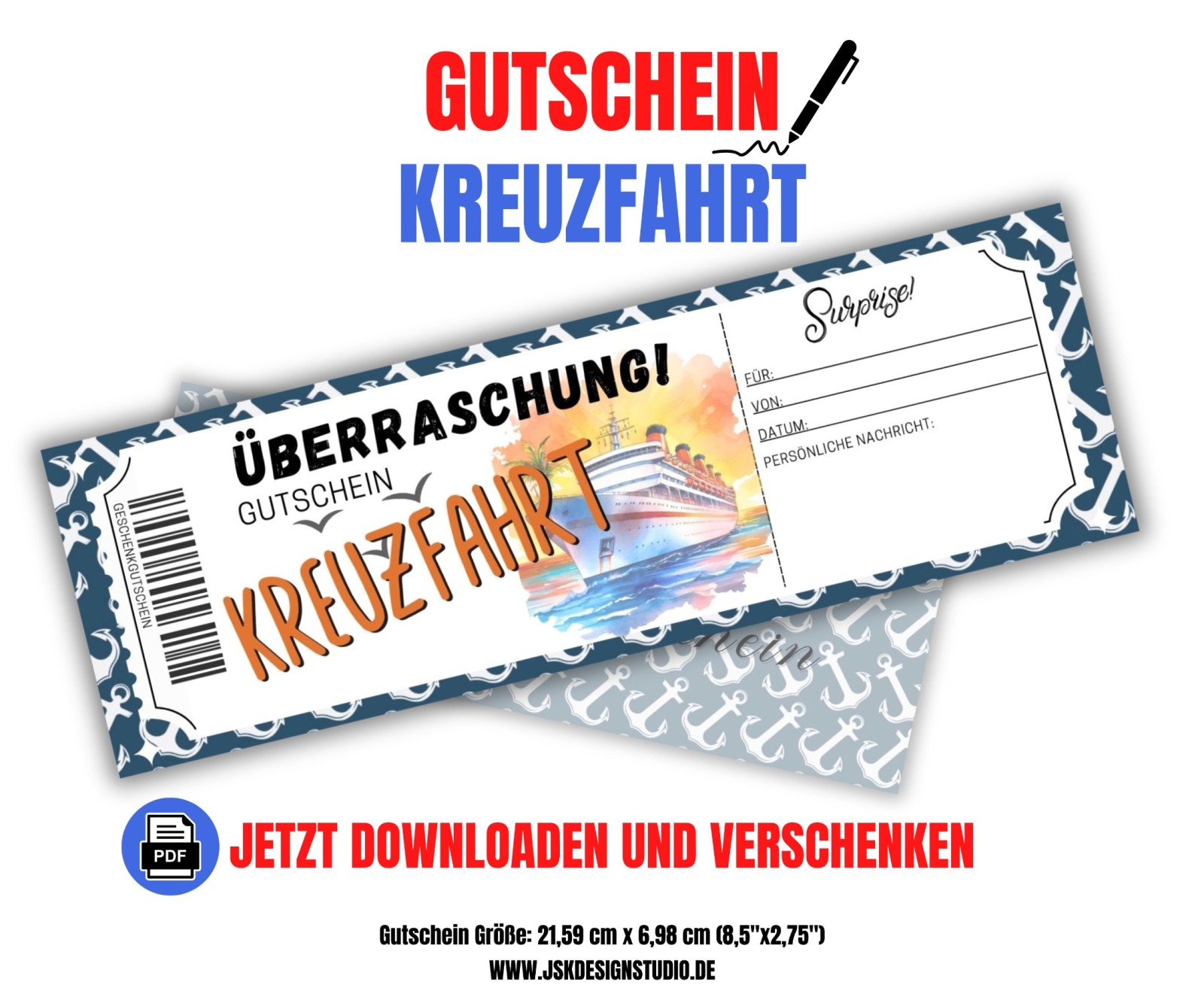 Gutschein für eine Kreuzfahrt Vorlage zum Ausdrucken &amp; Verschenken