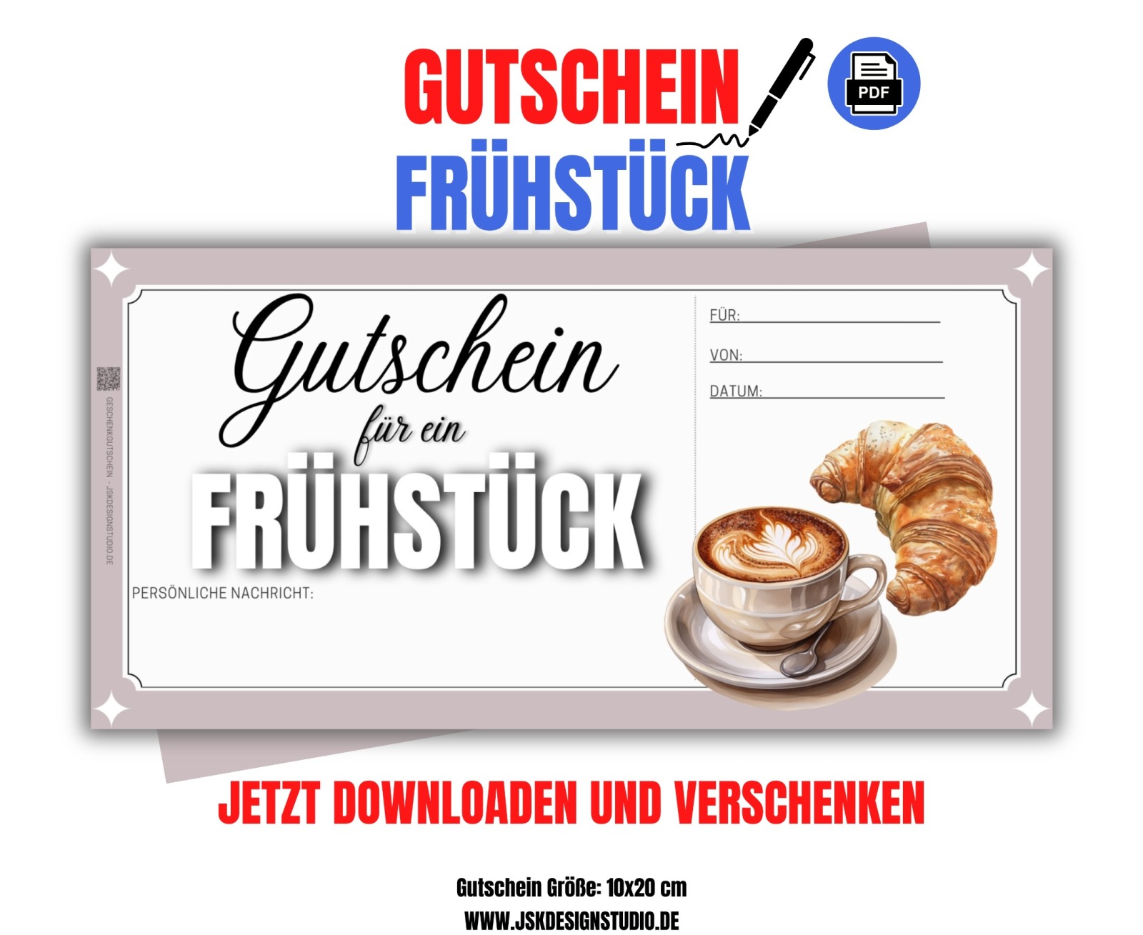 Gutschein für ein Frühstück Vorlage zum Ausdrucken &amp; Verschenken