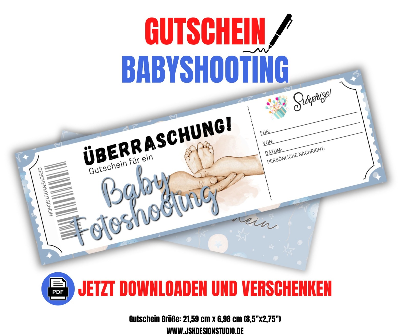 Babyshooting Gutschein für Eltern Vorlage zum Ausdrucken &amp; Verschenken