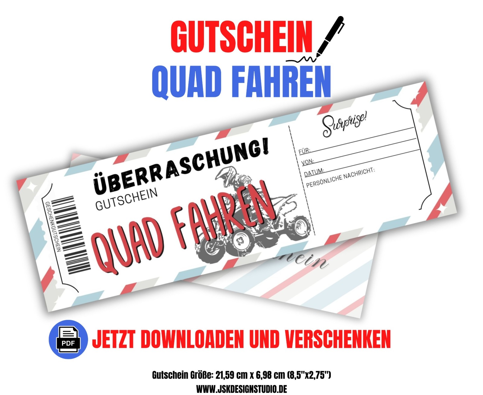 Gutschein für Quad fahren Vorlage zum Ausdrucken &amp; Verschenken