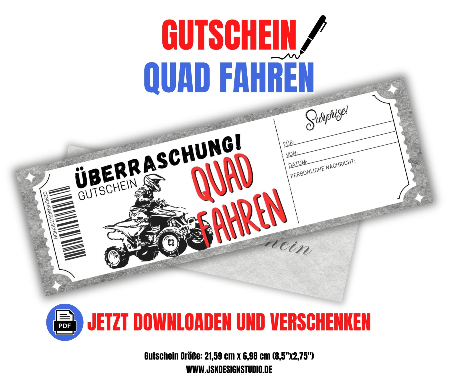 Gutschein für Quad Fahren Vorlage zum Ausdrucken &amp; Verschenken