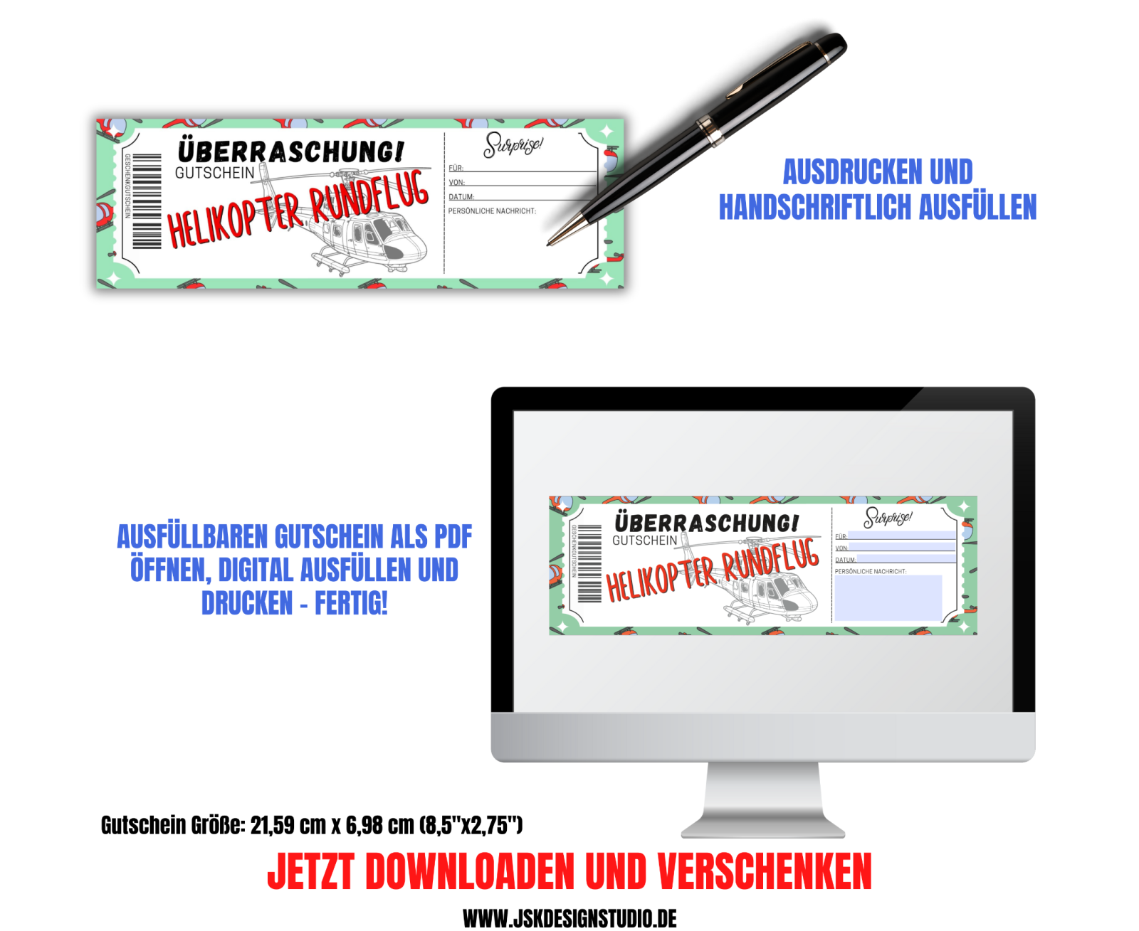 Gutschein für einen Hubschrauber Rundflug Vorlage zum Ausdrucken &amp; Verschenken 2