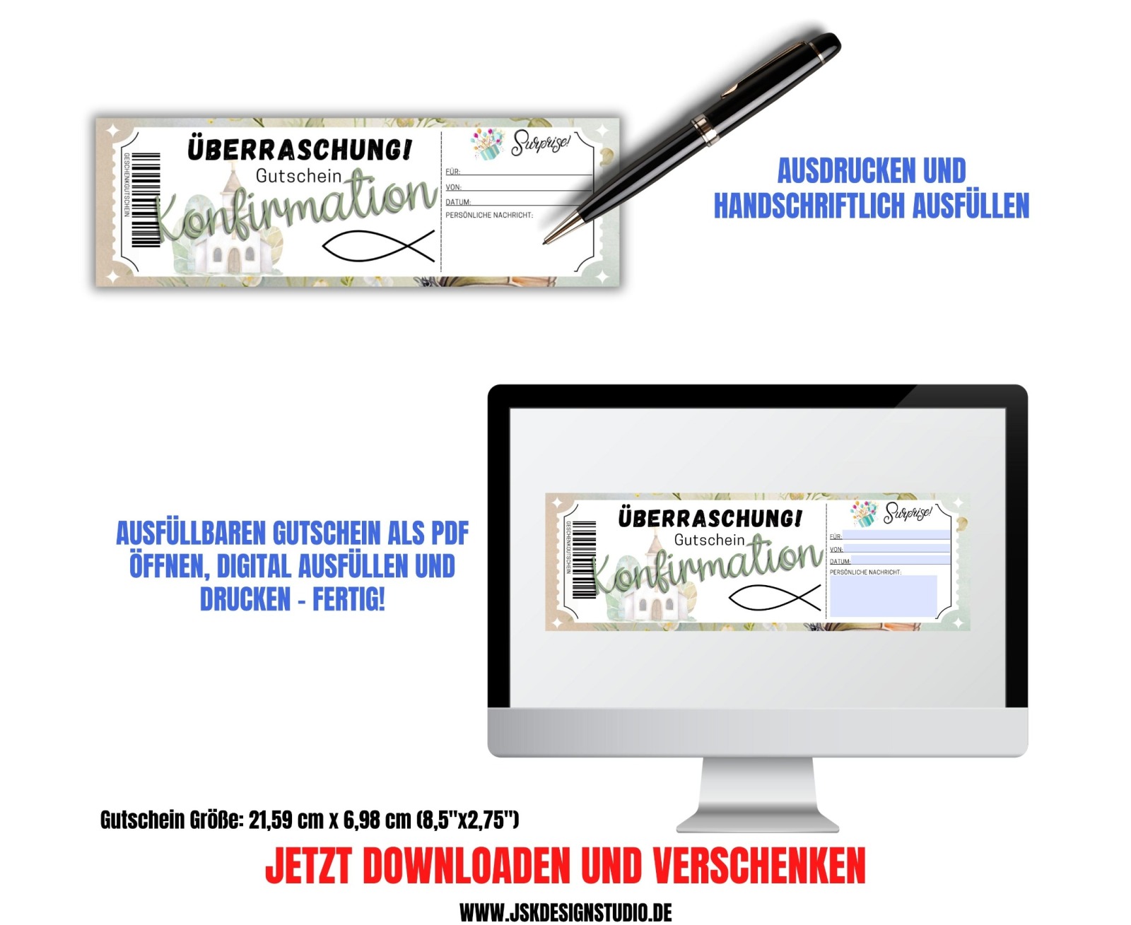 Gutschein Konfirmation Vorlage zum Ausdrucken &amp; Verschenken 2