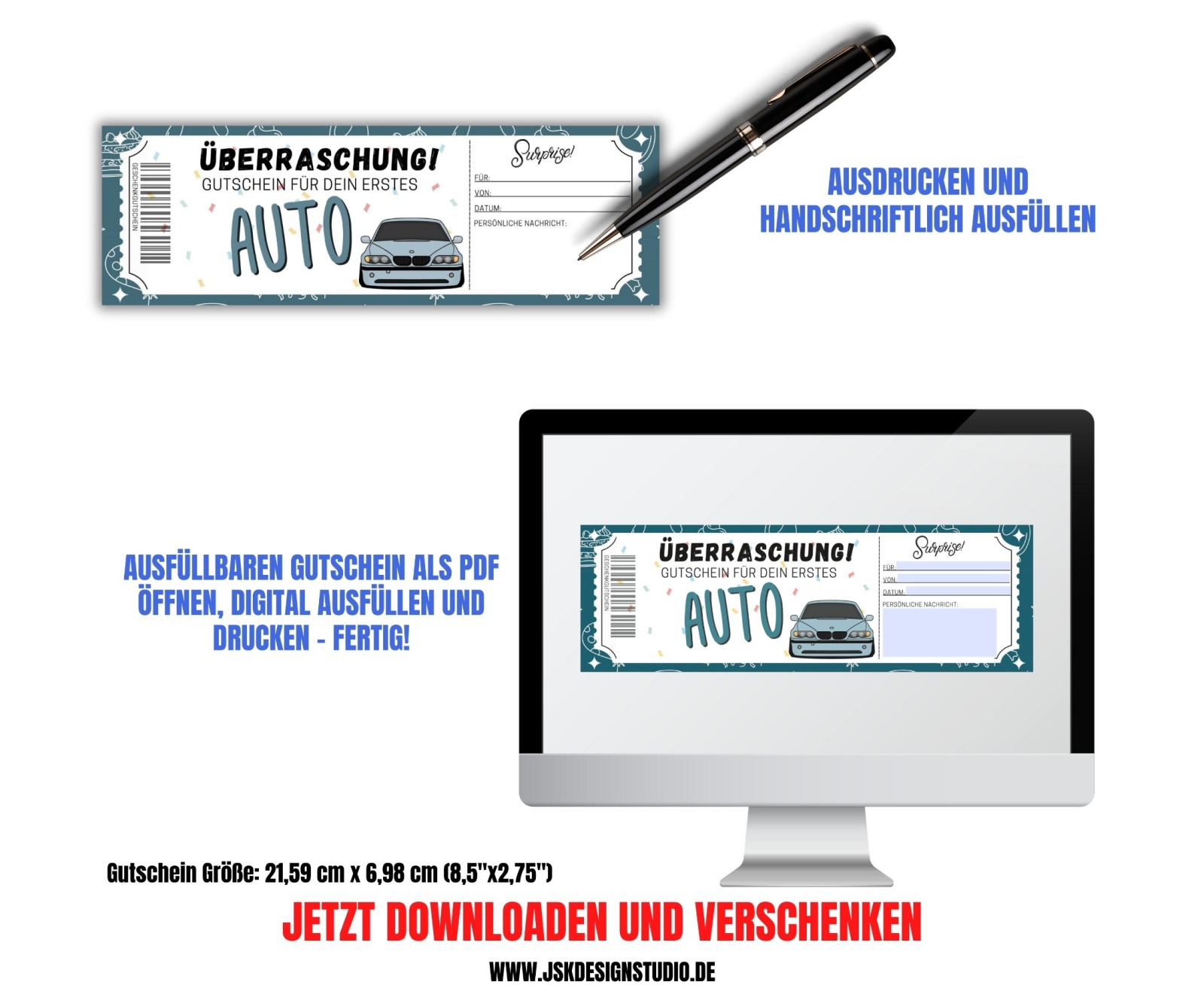 Gutschein für ein Auto Vorlage zum Ausdrucken &amp; Verschenken 2