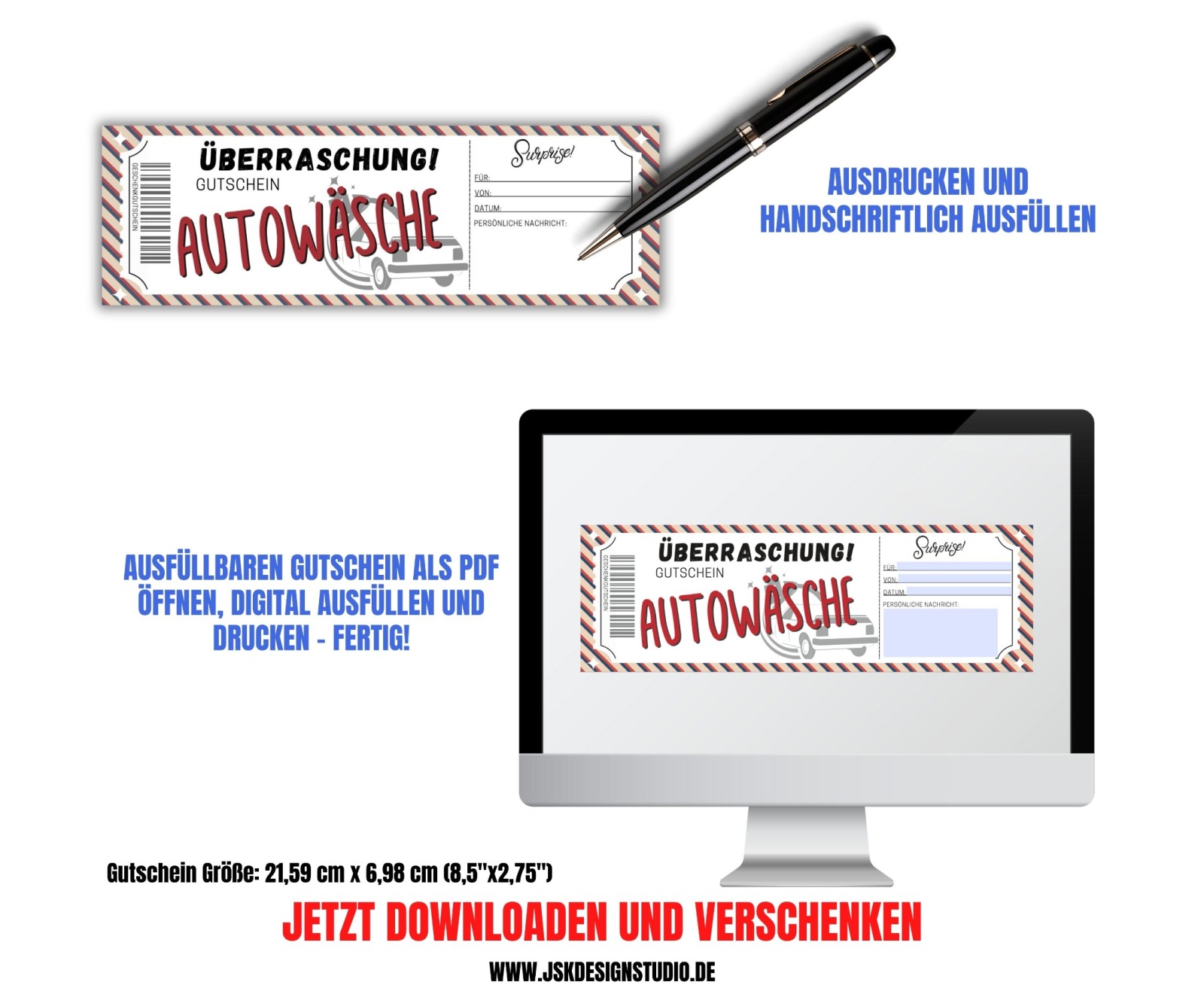 Gutschein für Autowäsche Vorlage zum Ausdrucken &amp; Verschenken 2