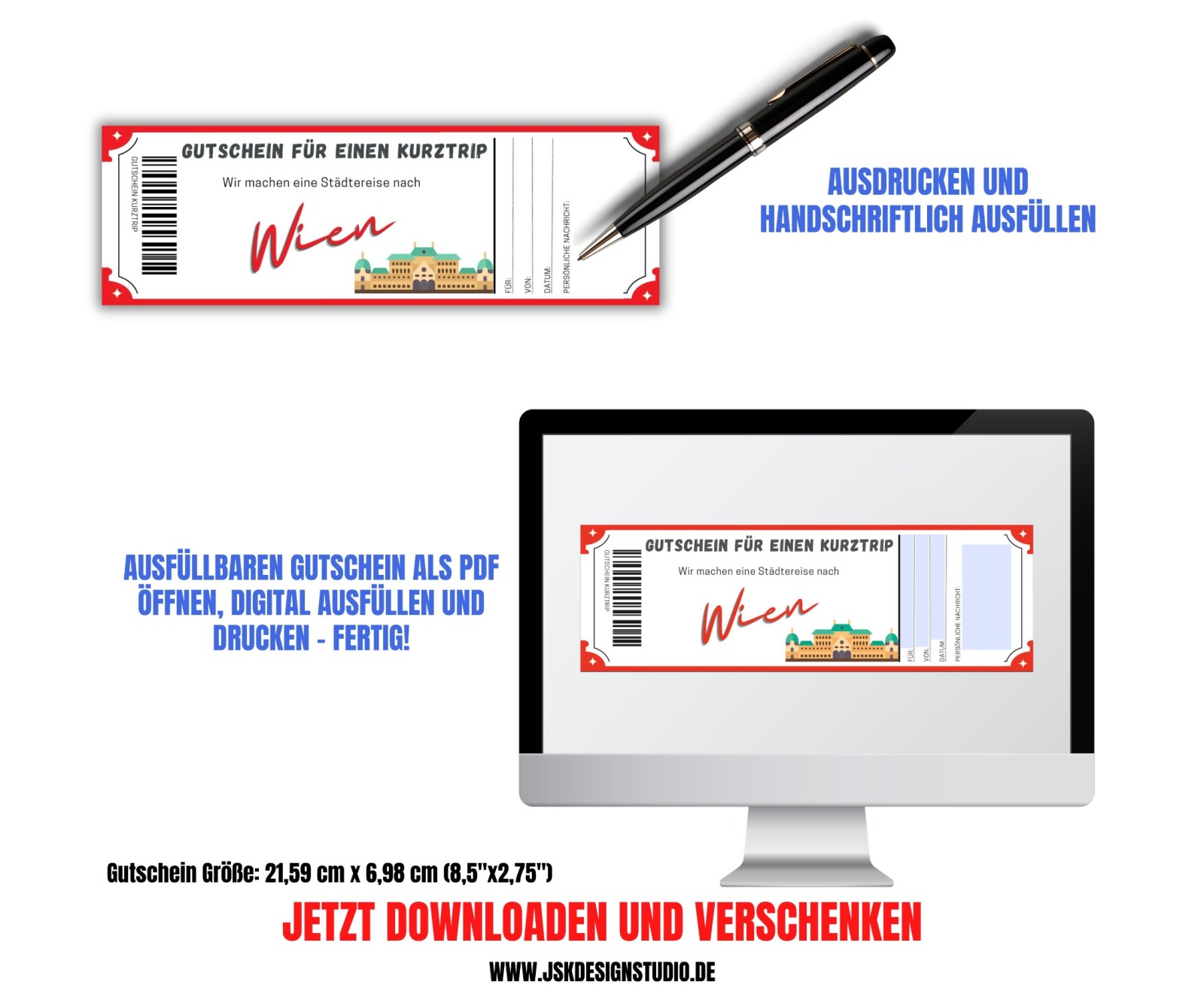 Gutschein für Wien Reisegutschein Vorlage zum Ausdrucken &amp; Verschenken