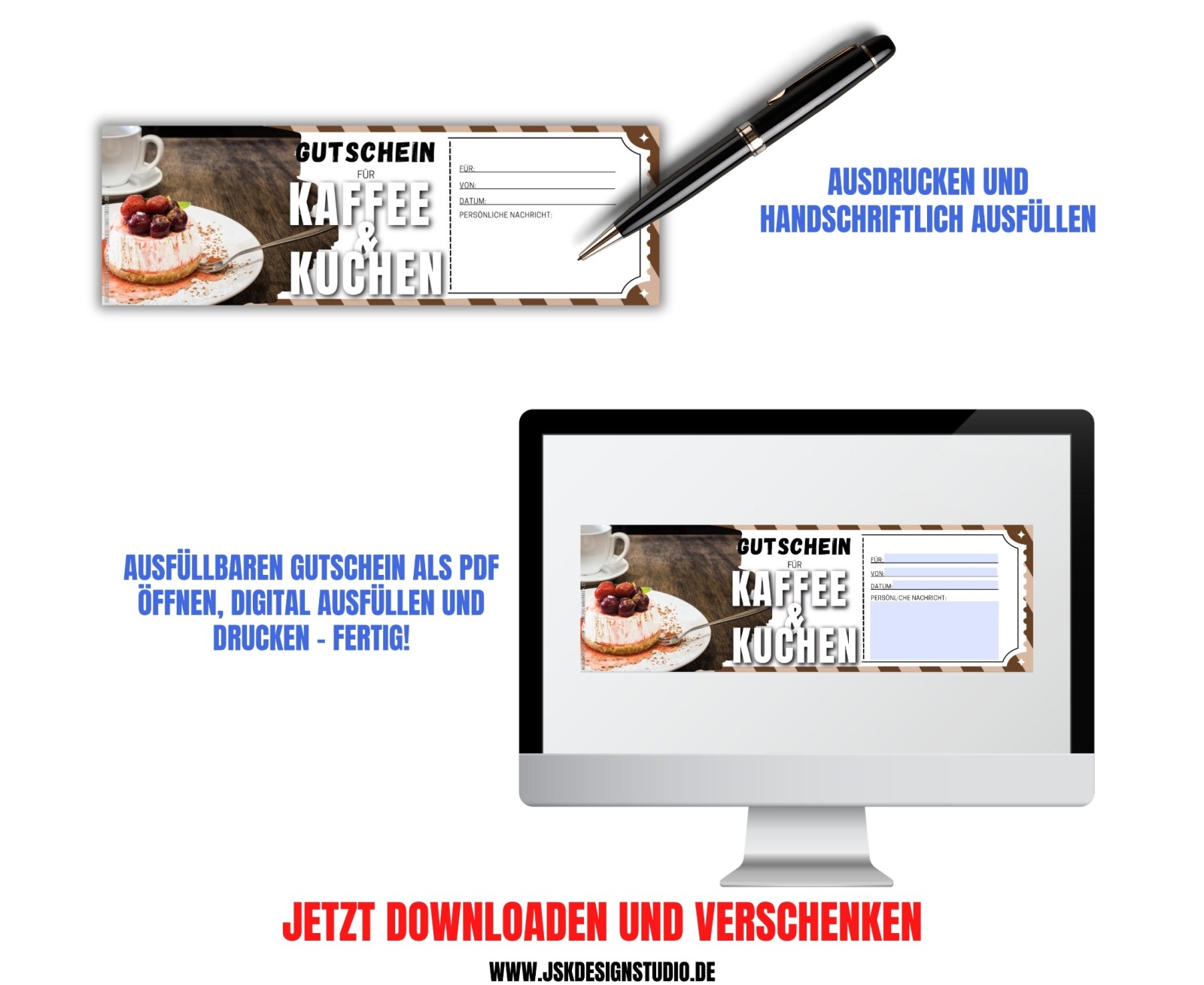 Gutschein für Kaffee und Kuchen Vorlage zum Ausdrucken &amp; Verschenken