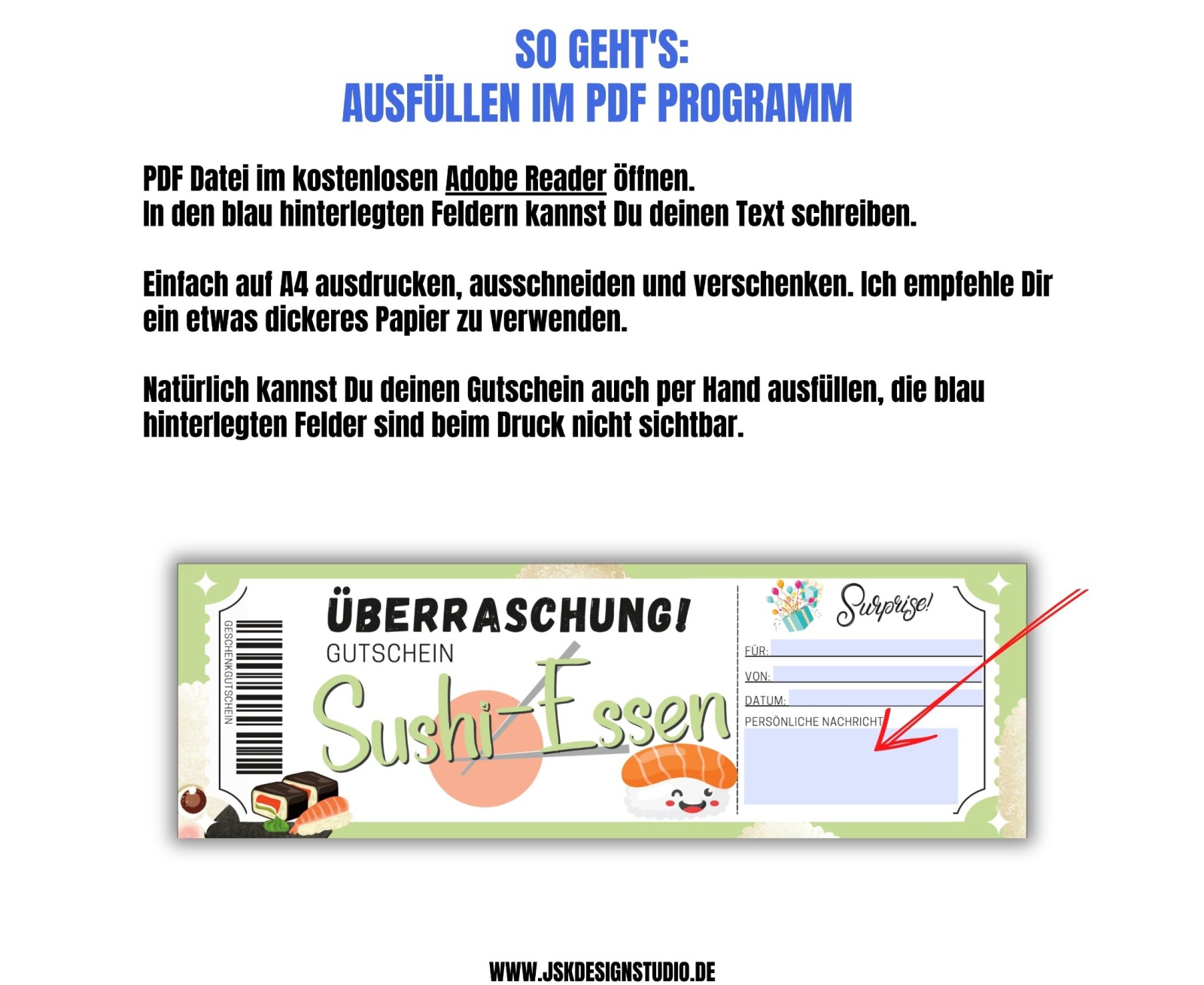 Sushi Gutschein Vorlage zum Ausdrucken &amp; Verschenken 3