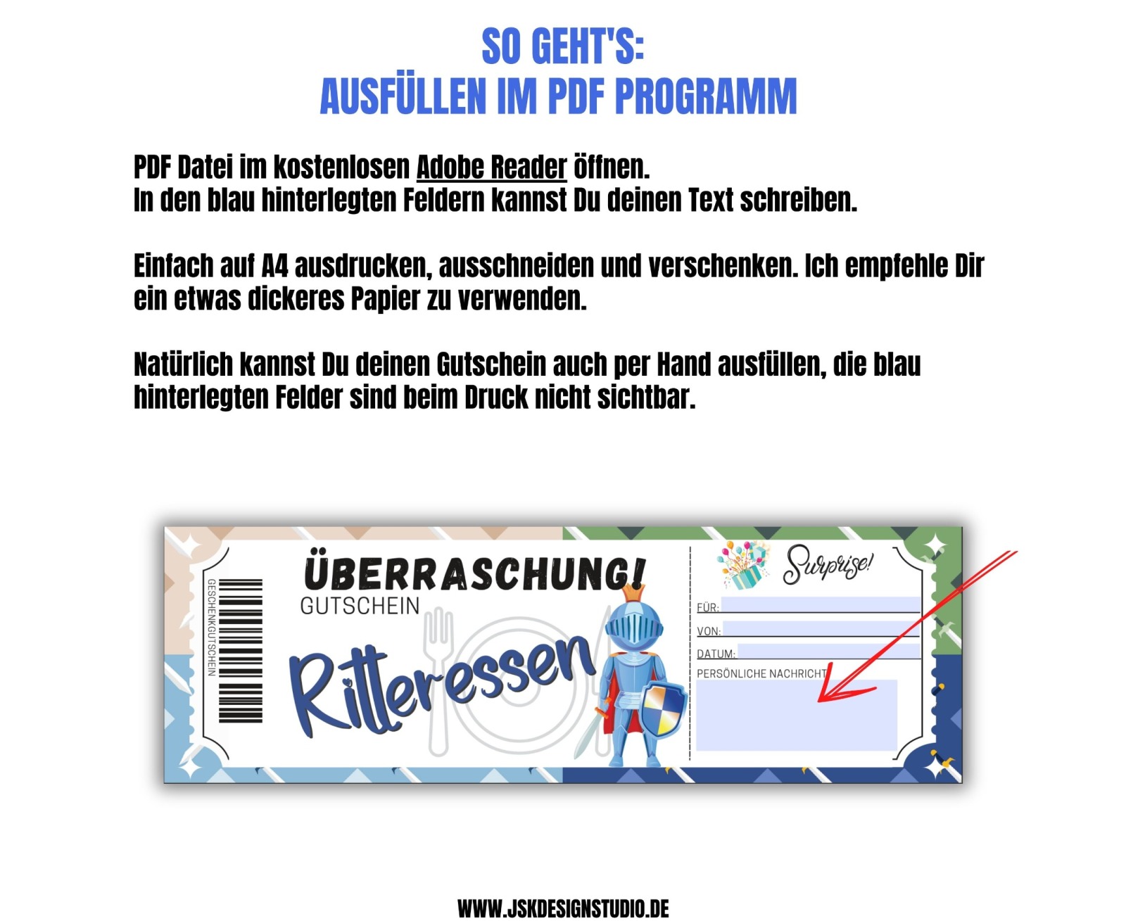 Gutschein für Ritteressen Vorlage zum Ausdrucken &amp; Verschenken 3