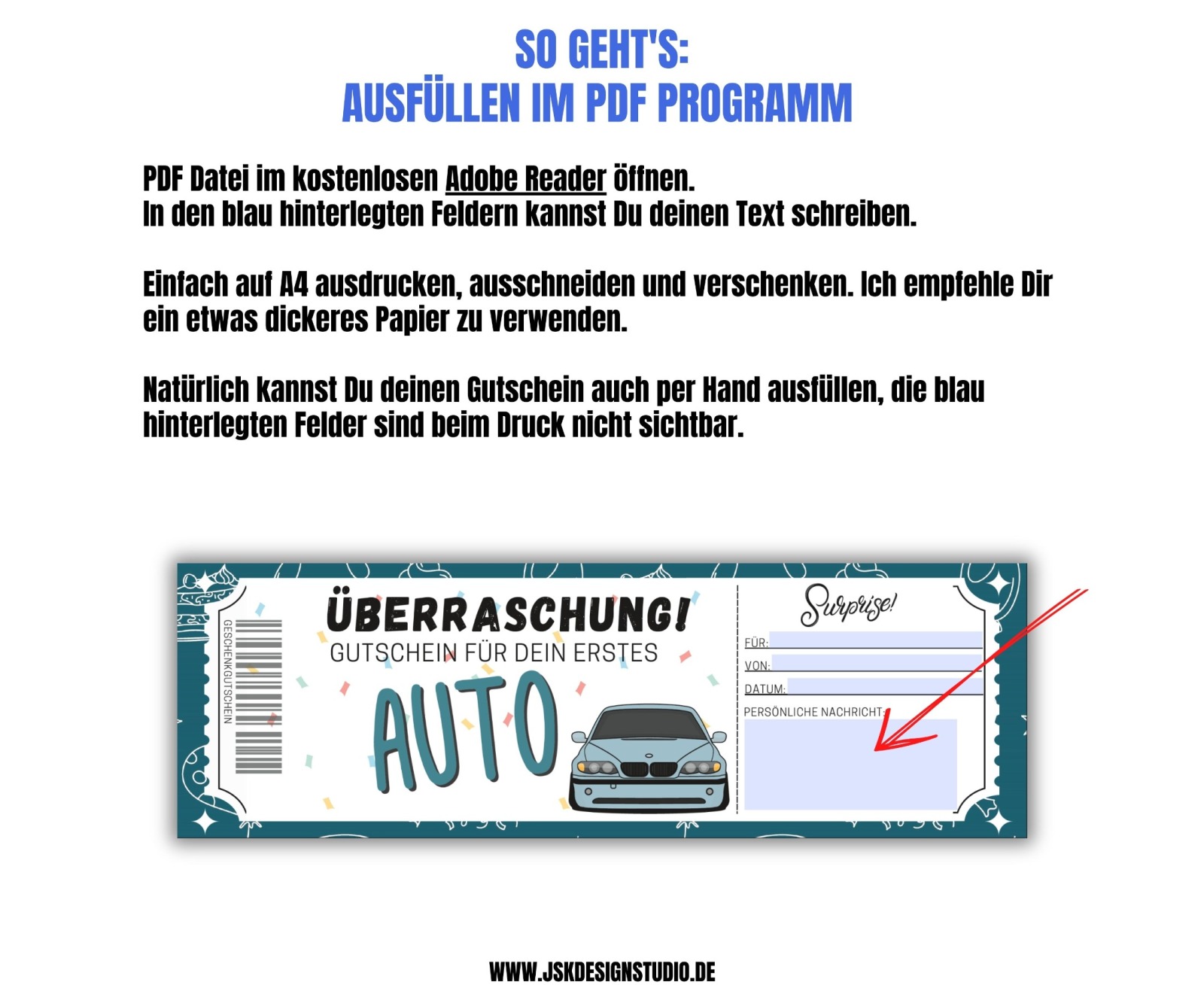 Gutschein für ein Auto Vorlage zum Ausdrucken &amp; Verschenken 3