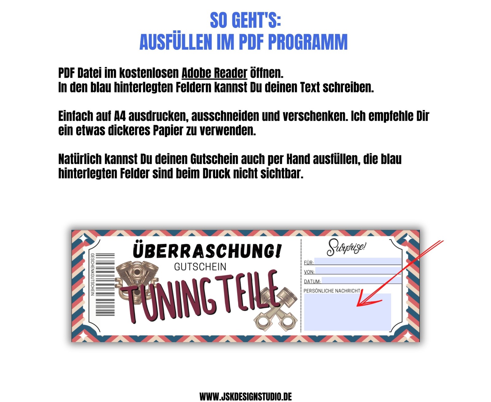 Gutschein für Autoteile &amp; Tuning Teile Vorlage zum Ausdrucken &amp; Verschenken 3