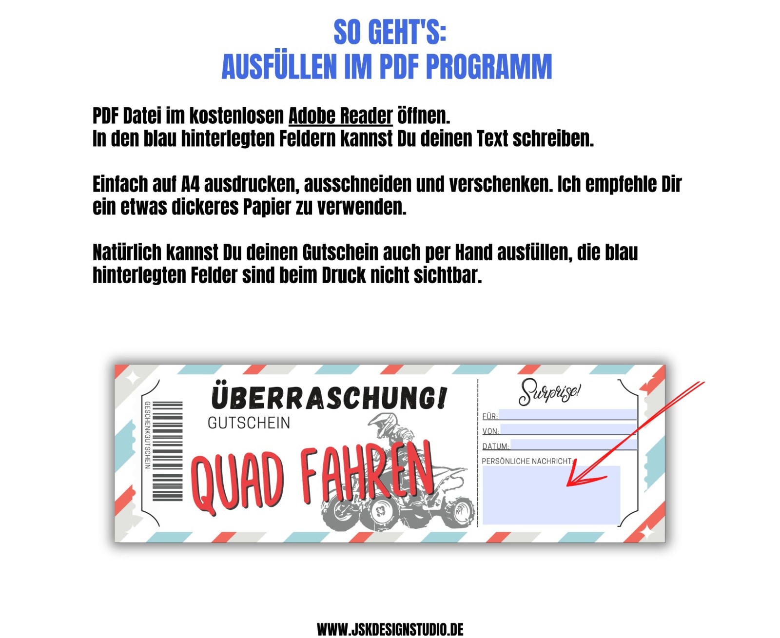 Gutschein für Quad fahren Vorlage zum Ausdrucken &amp; Verschenken 3