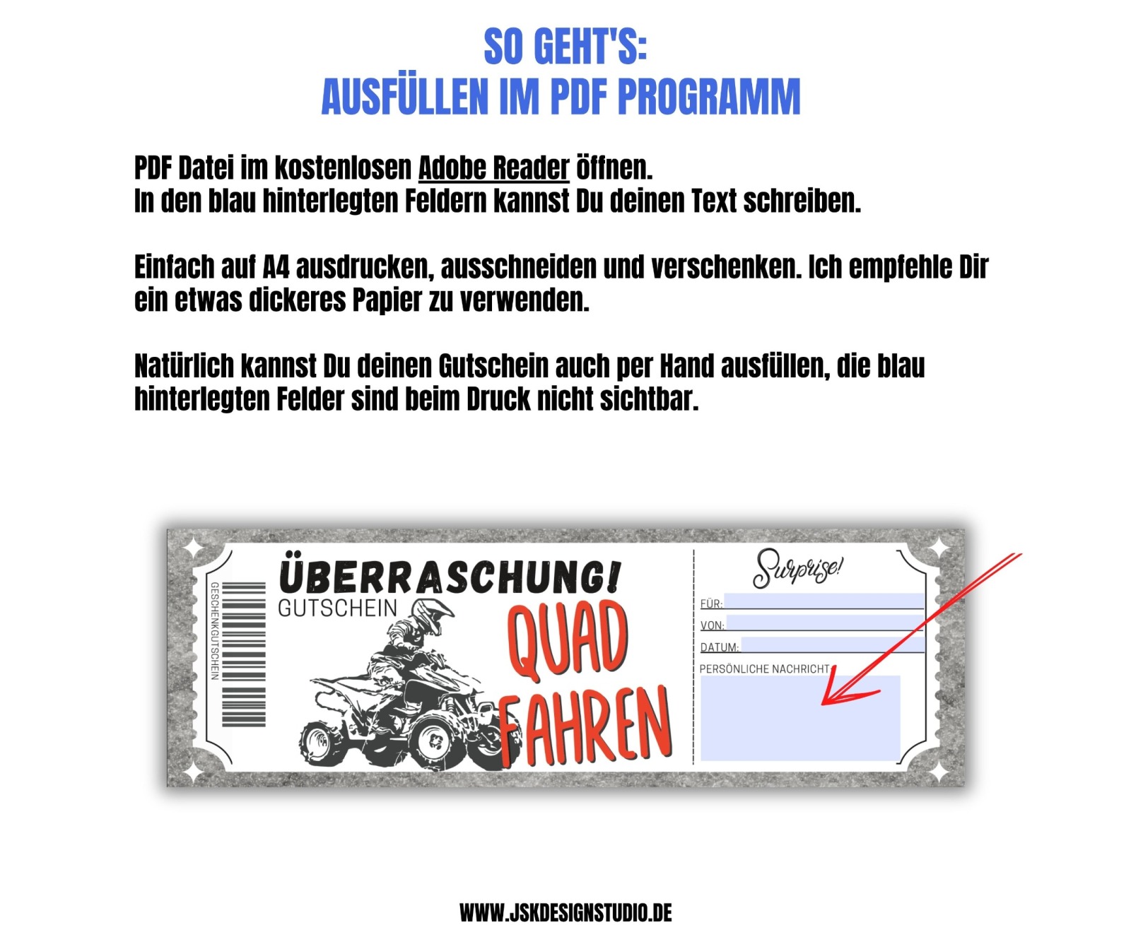 Gutschein für Quad Fahren Vorlage zum Ausdrucken &amp; Verschenken 3